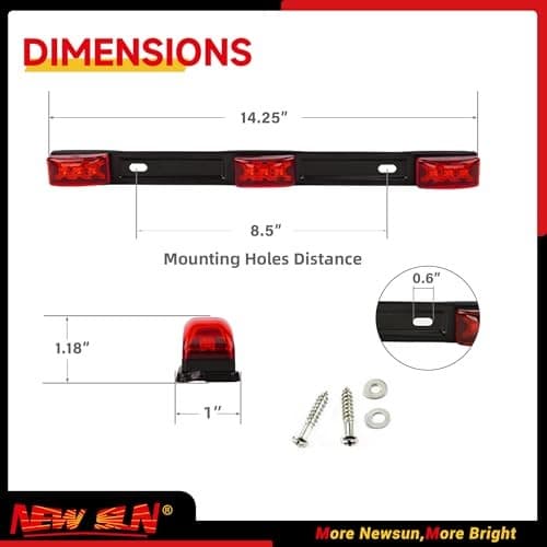  15" Black stainless Steel 3 Lights 9 LED Identification Light Bar - 1 Pcs Red 3