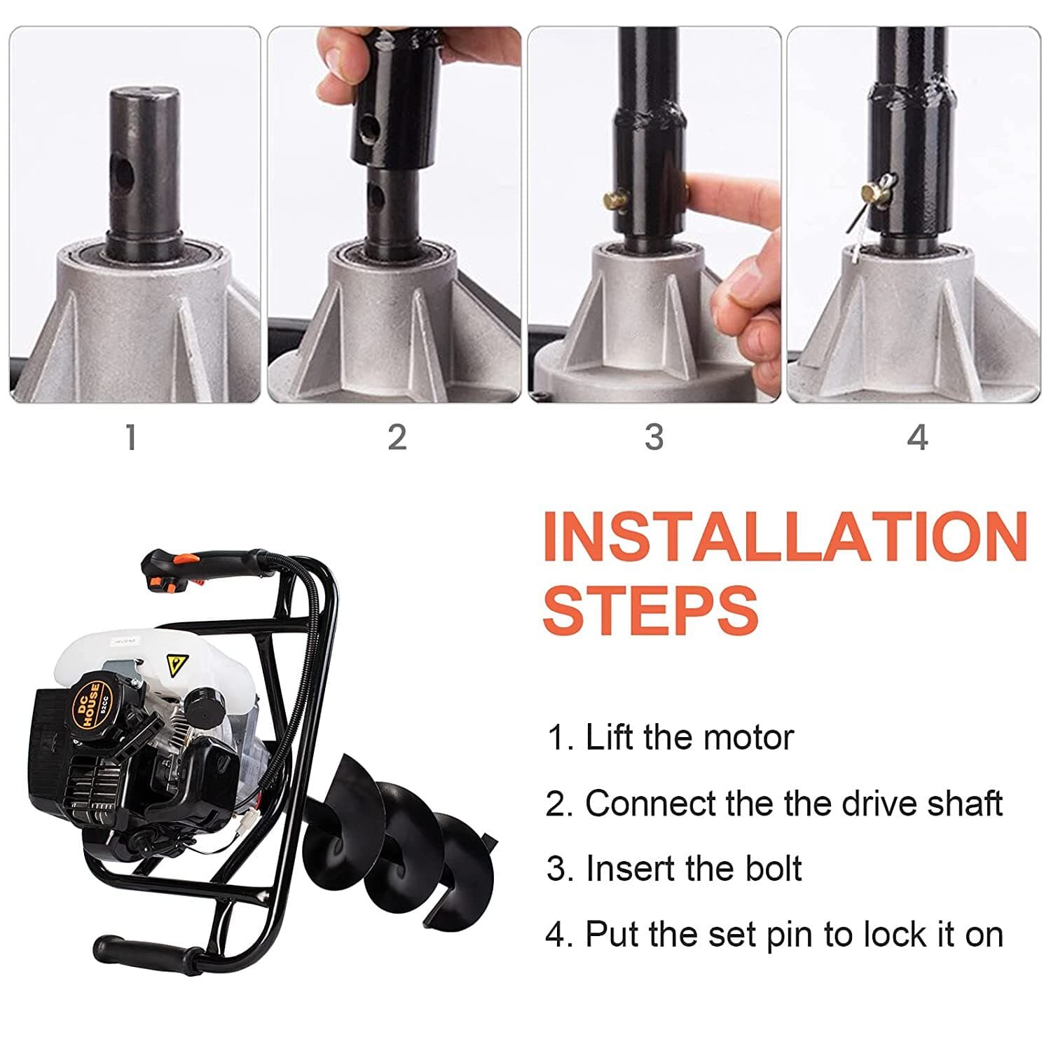 EPA Certified 52CC 2.4HP Auger Post Hole Digger 6'' 10''  Drill Bits Optional 6