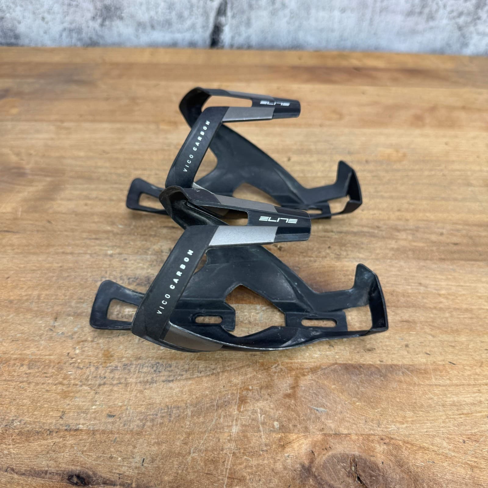 Low Mile! Elite Vico Carbon Pair Black Bike Water Bottle Cages 49g 3