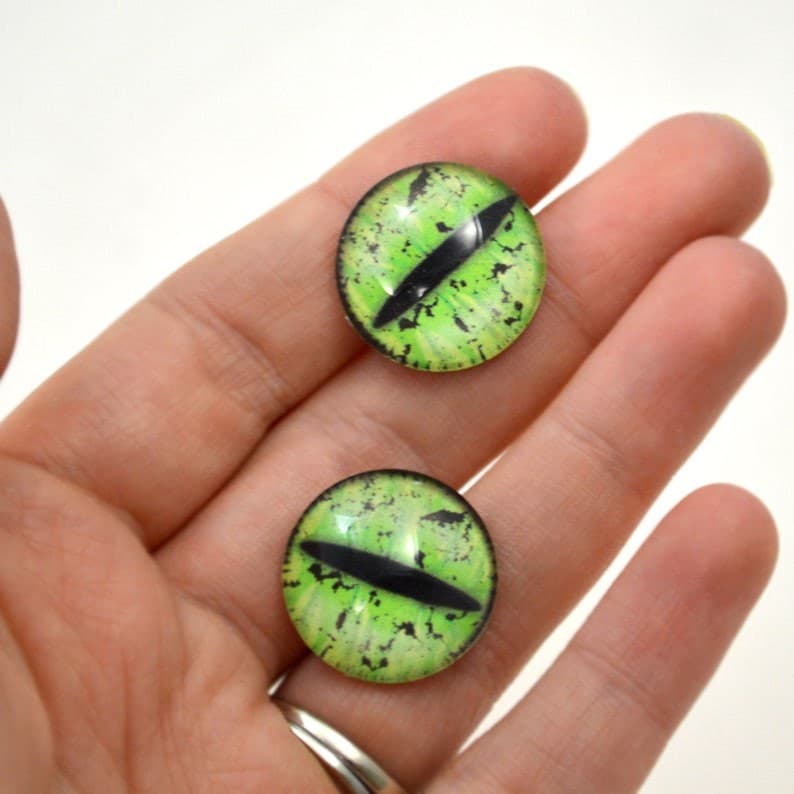 Pair Green Grunge Dragon Glass Eyes Jewelry Taxidermy Flatback Cabochons 6