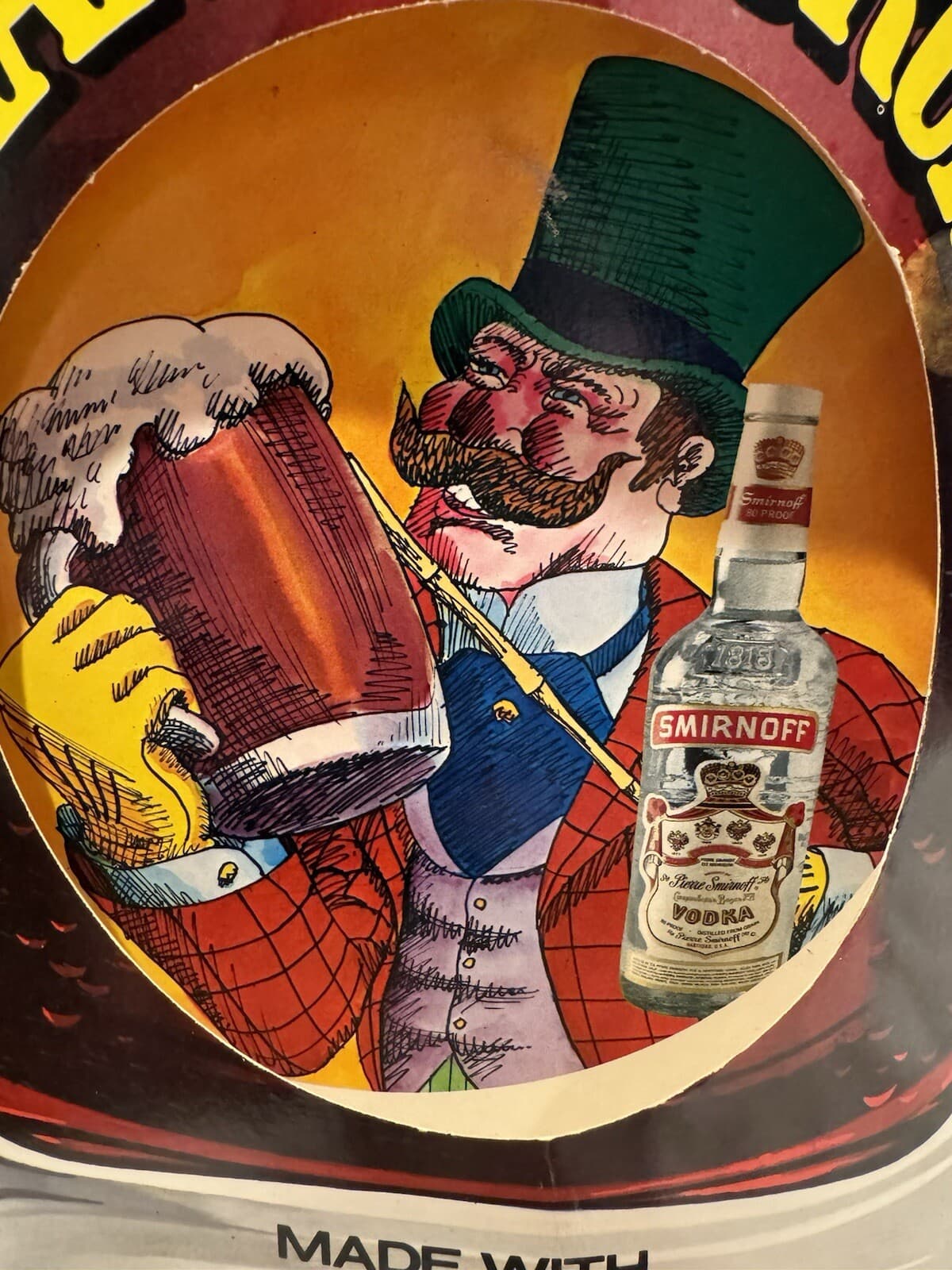 Vintage 1975 Charlie Burch Smirnoff Root Beer TableTop 3-D Standing Advertisment 3