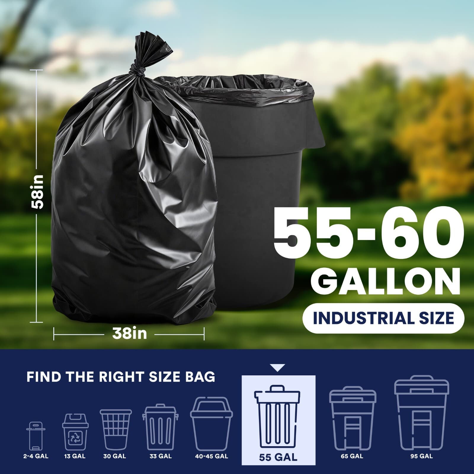 Plasticplace 55-60 Gallon Trash Bags, 1.0 Mil - Black, Case of 100 3