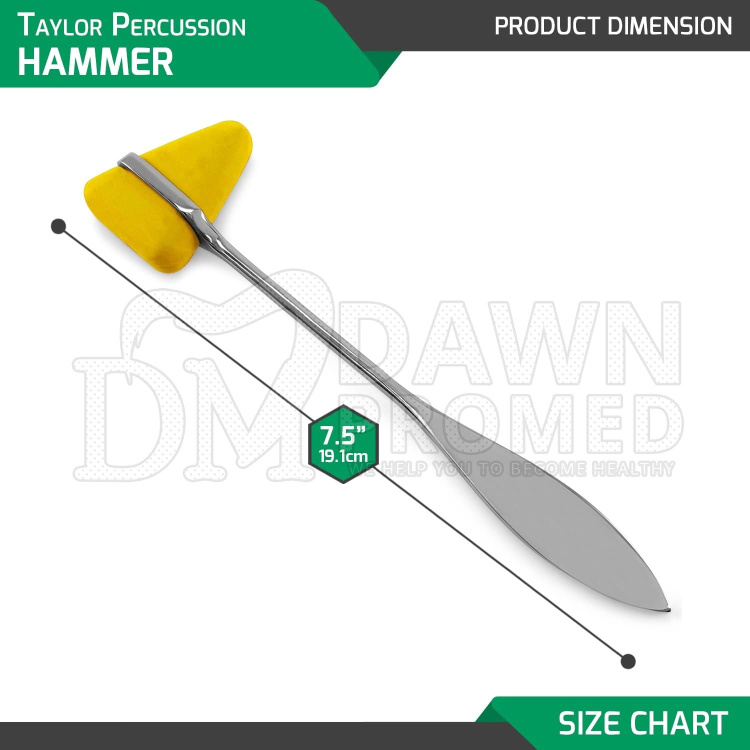 Yellow 7.5" Taylor Percussion (Reflex) Hammer Medical Surgical Inst German Grade 2