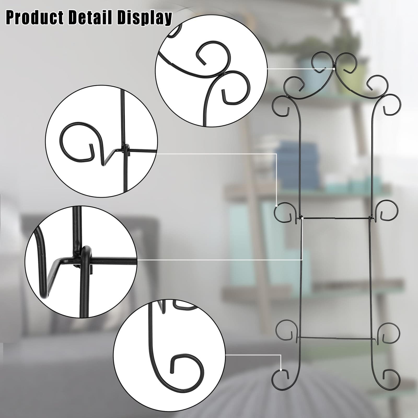 3-Tier Wall Plate Hangers for Plates Up To 8 Inch Black Metal Plate Rack 4