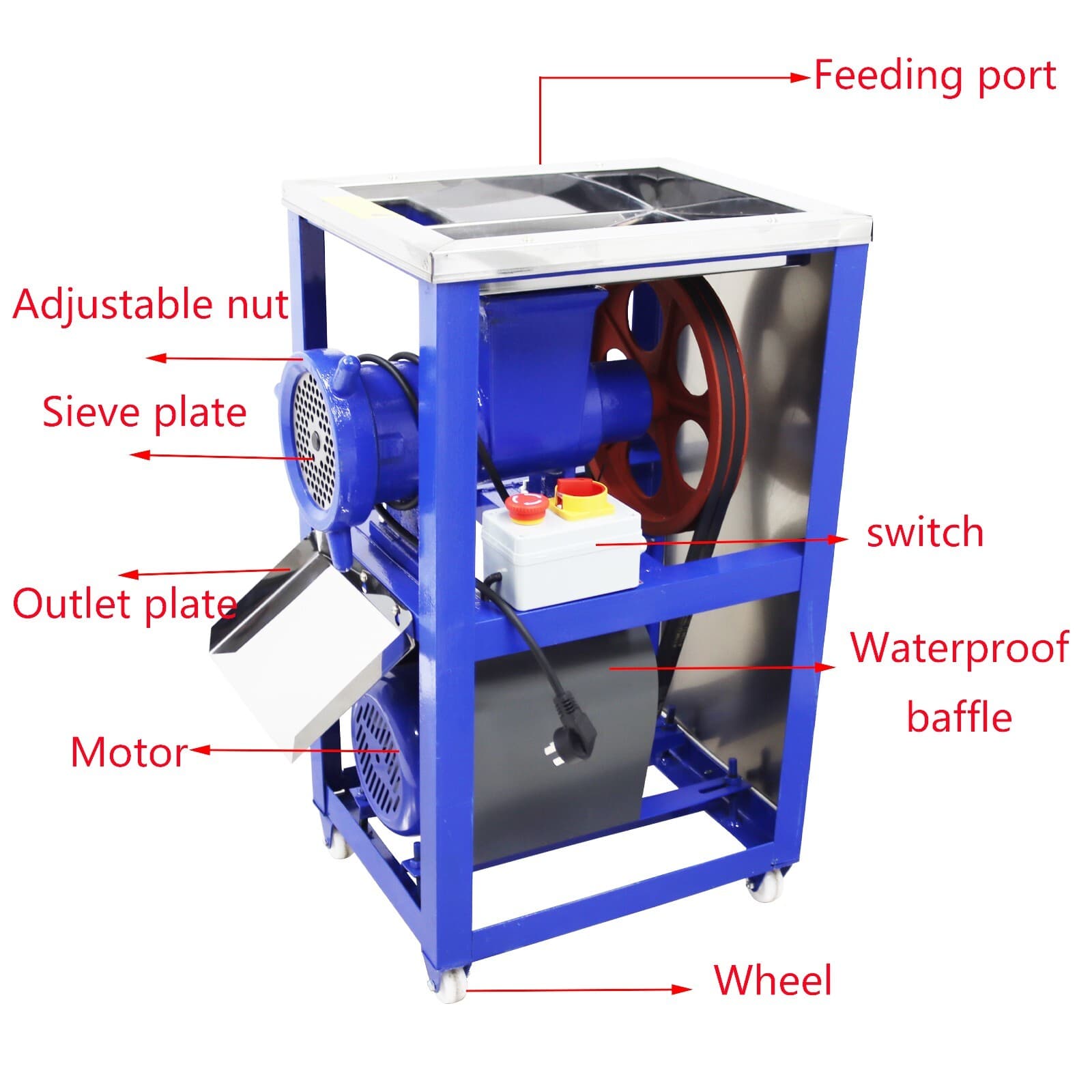 Electric Bone Crusher Meat Grinder Small Poultry Feed Machine 200-230kg/h 220V 2