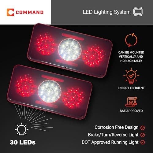 12V LED RV & Trailer Sealed Triple Tail Light – Surface Mount – 2-Pack (Aftermar 6