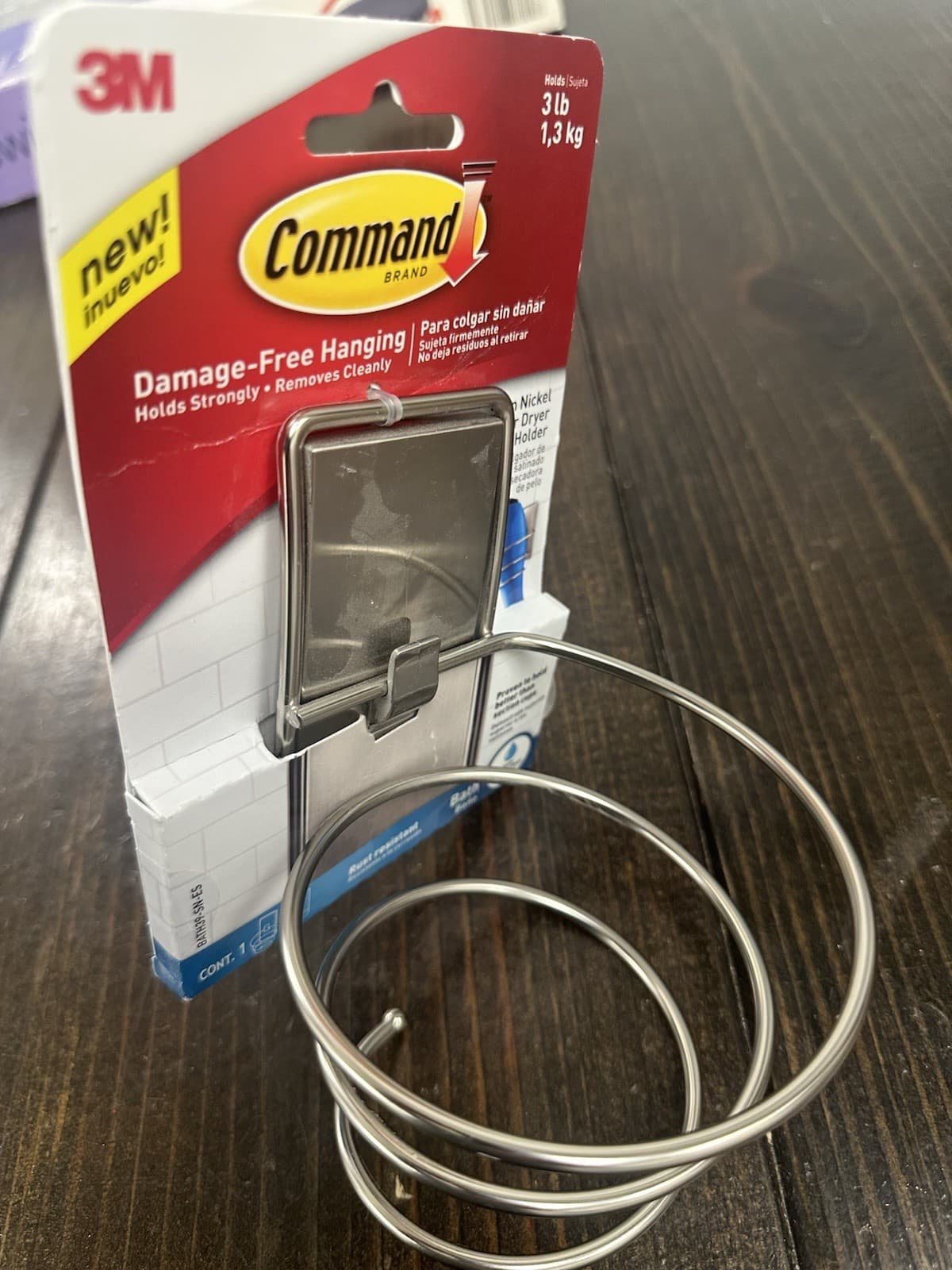 Damage Free Hanging Hair Dryer Holder, Satin Nickel Up To 3 Lbs By 3M 6