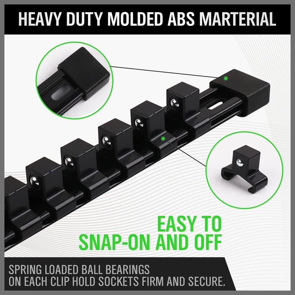 9PC Socket Organizer Holder Tool Storage Rail Rack 1/4" 3/8" 1/2" Industrial 14" 6