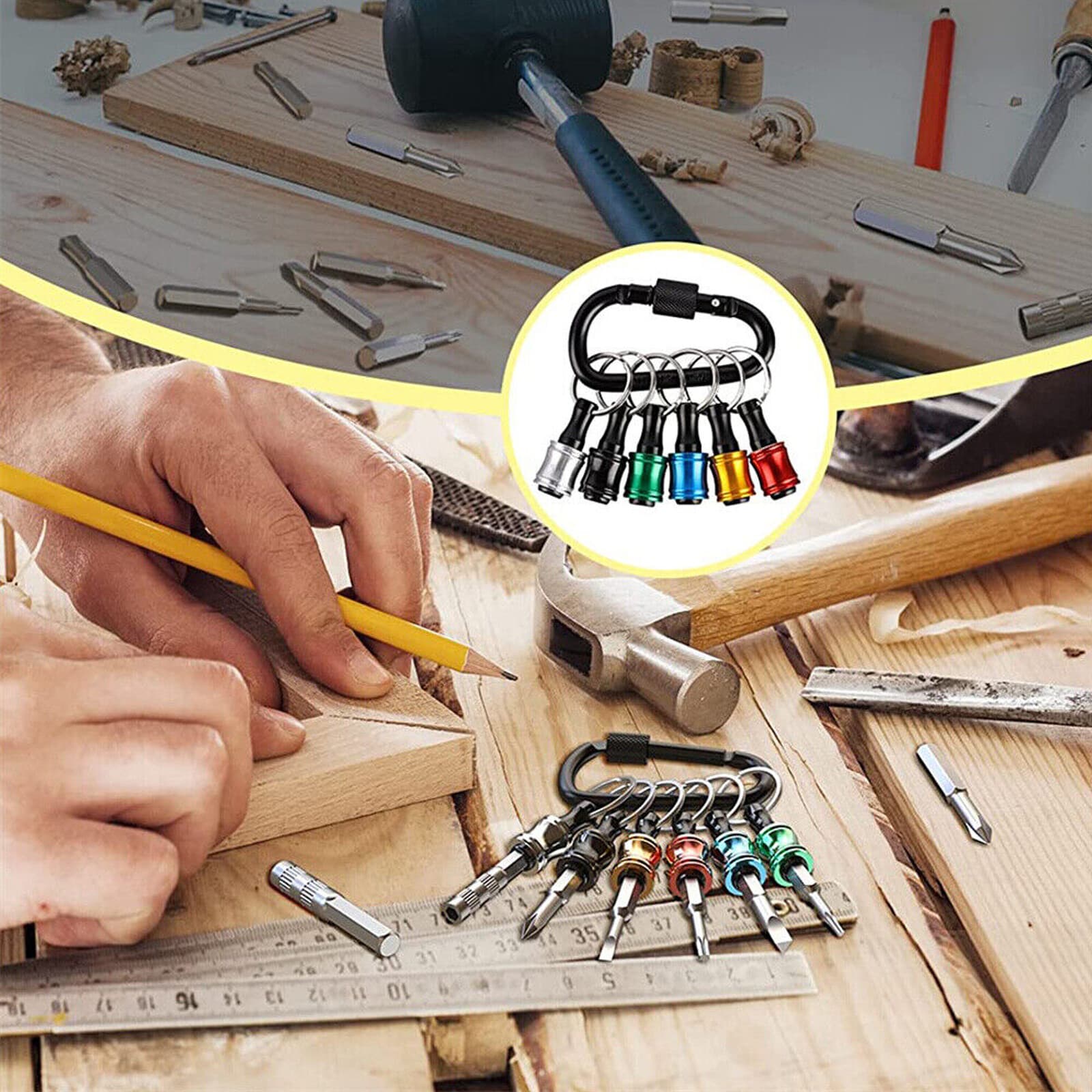 Lot of Quick-Release 1/4" Hex Shank Keychain Screwdriver Drill Bits Holder Tool 5