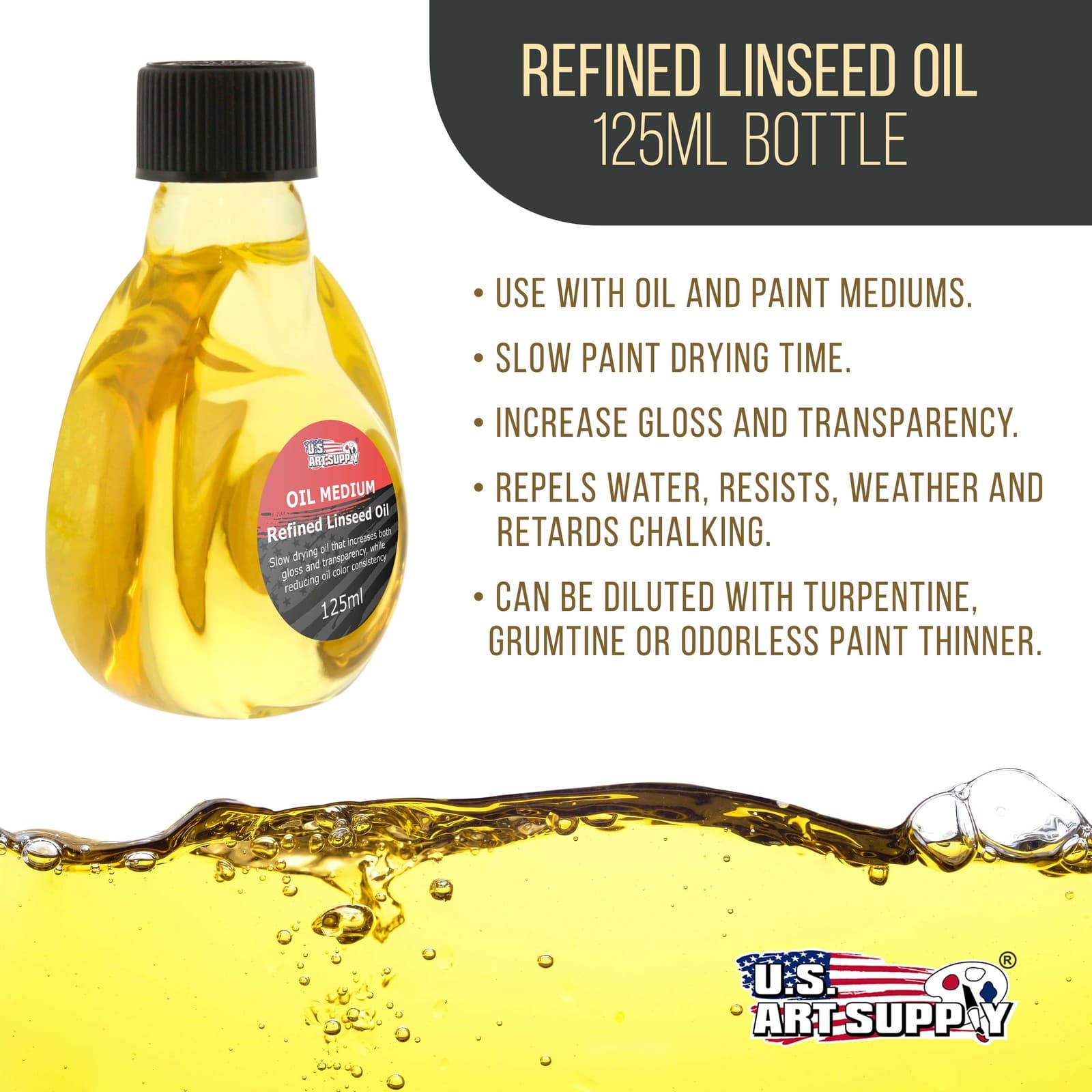 U.S. Art Supply Refined Linseed Oil, 125ml 2