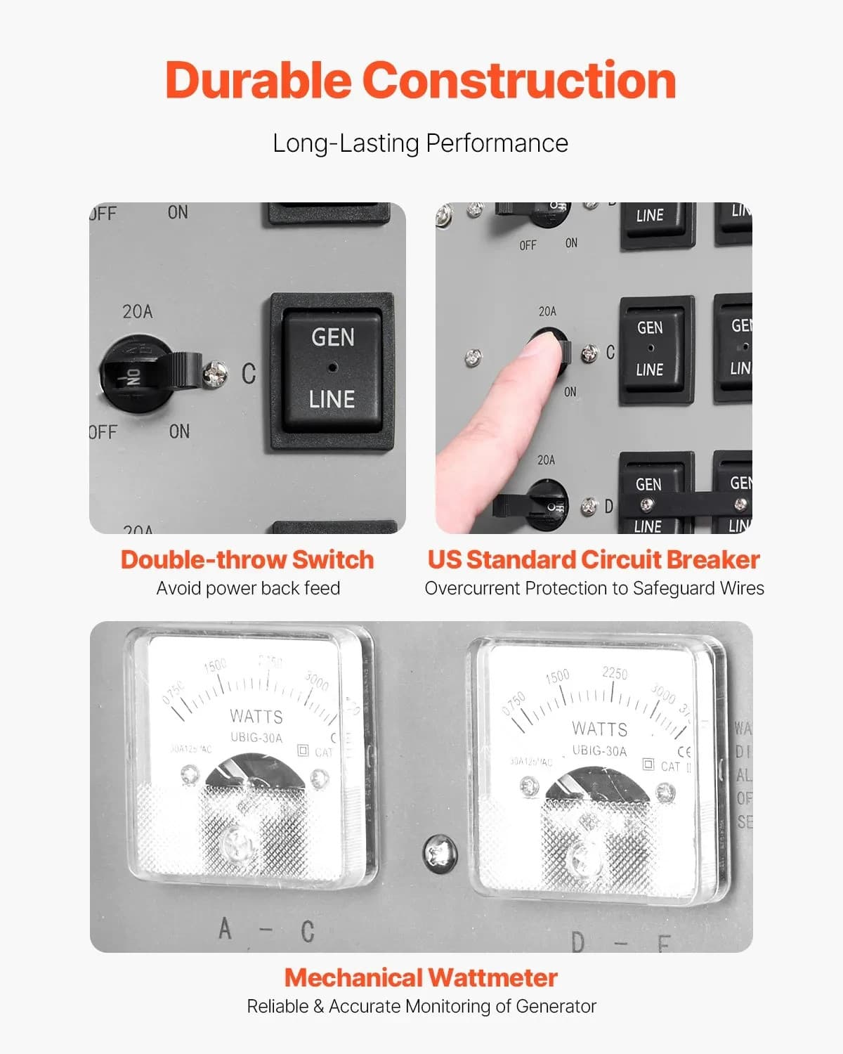 30A Generator Transfer Switch Kit, Manual Transfer Switch NEMA L14-30P 6 Circuit 3
