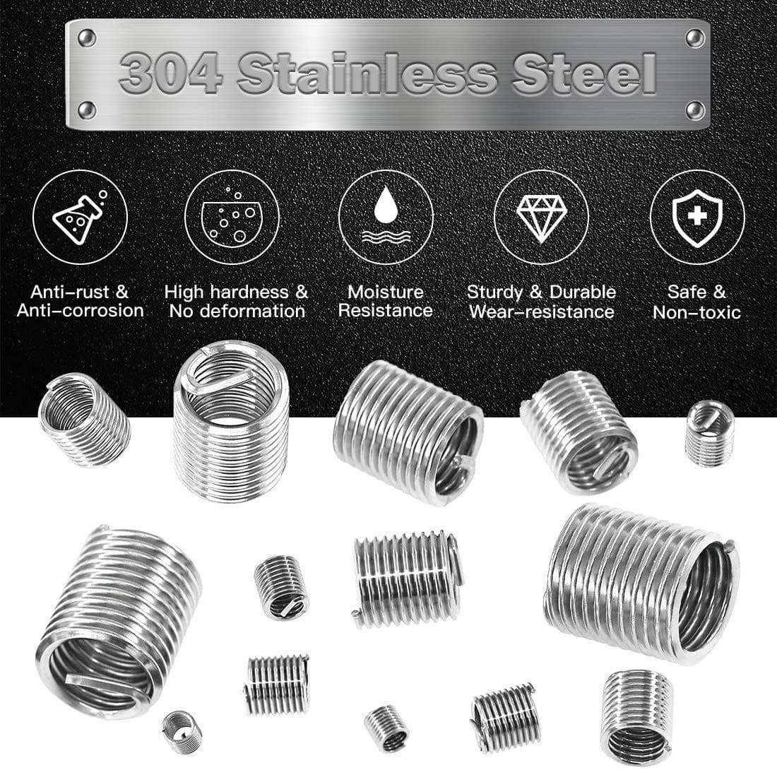 140 pcs Helicoil Stainless Steel Thread Repair Insert Kit M3 M4 M5 M6 M8 M10 M12 3
