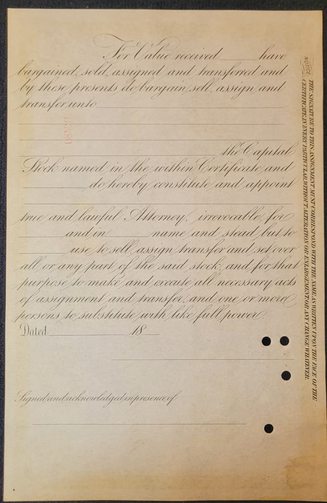 Baltimore And Ohio Railroad Company Shares Certificate 1827 Unissued CLEAN 2