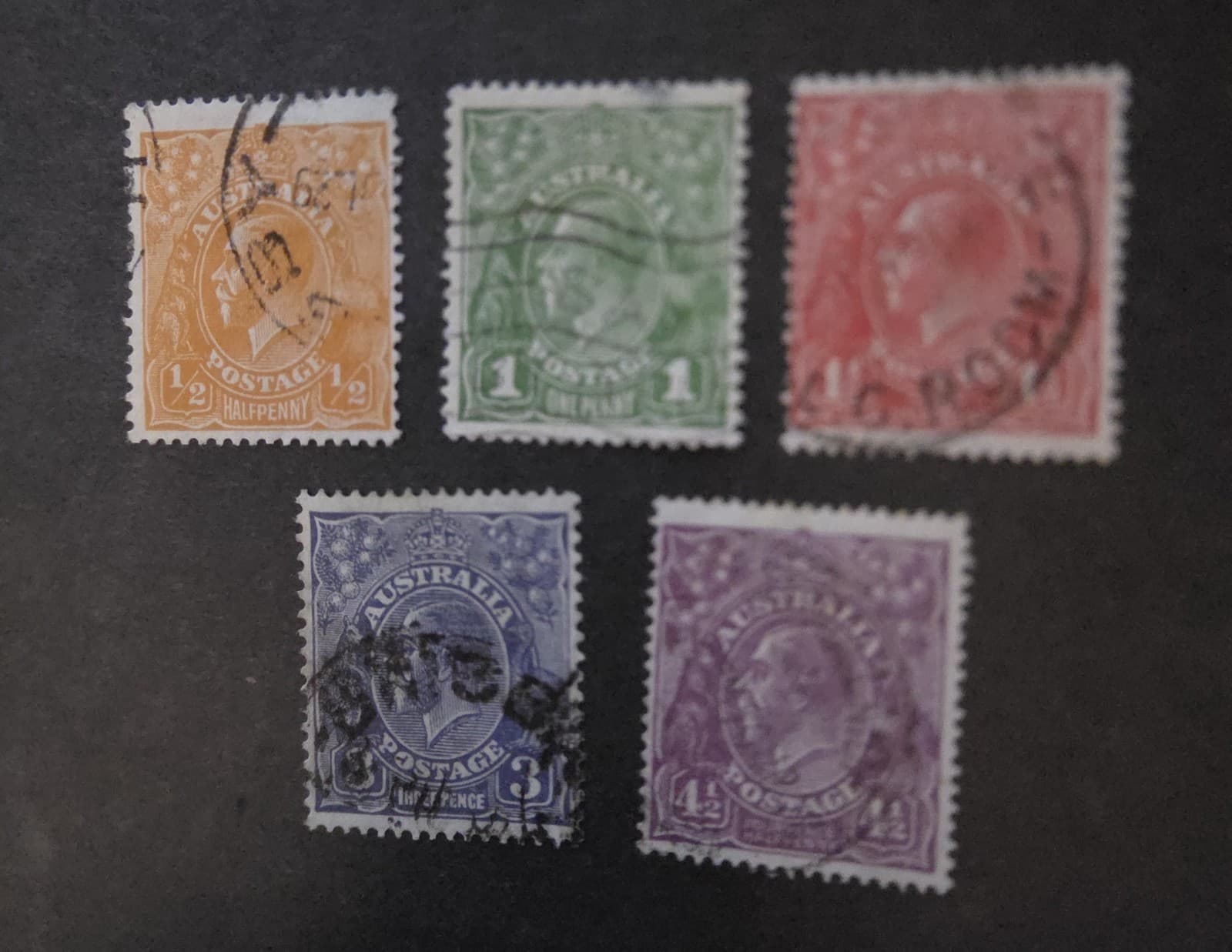 Australia Scott 66 67 68 72 74  King George V  Stamp Lot Used T17128