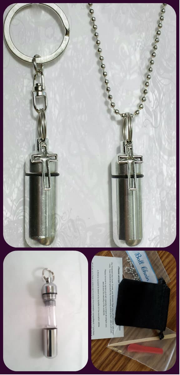 HOLLOW CROSS  2pc.Special Set - Anointing Oil Holder Necklace & Keychain w/Pouch