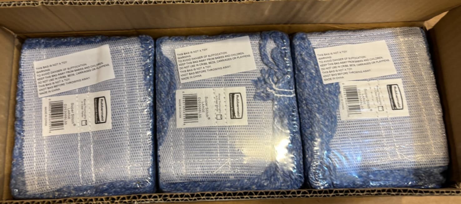 6 PAK Rubbermaid Commercial Large Super Stitch Blend Blue 5" Band Floor Mop Head 2