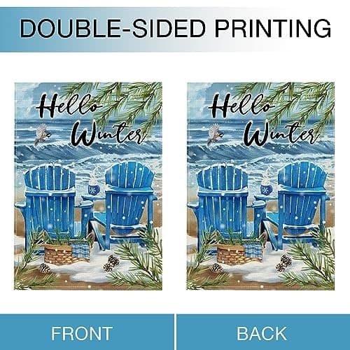  Hello Winter Blue Sea Chairs Garden Flag Double Sided, Beach Ocean Pine 12x18 5