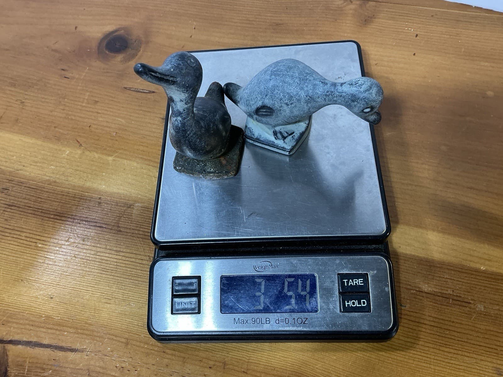 2 Antique Cast Iron Ducks Figurines Naughty/Nice Pair Small 4" Tall 3.5 Lbs VTG 3