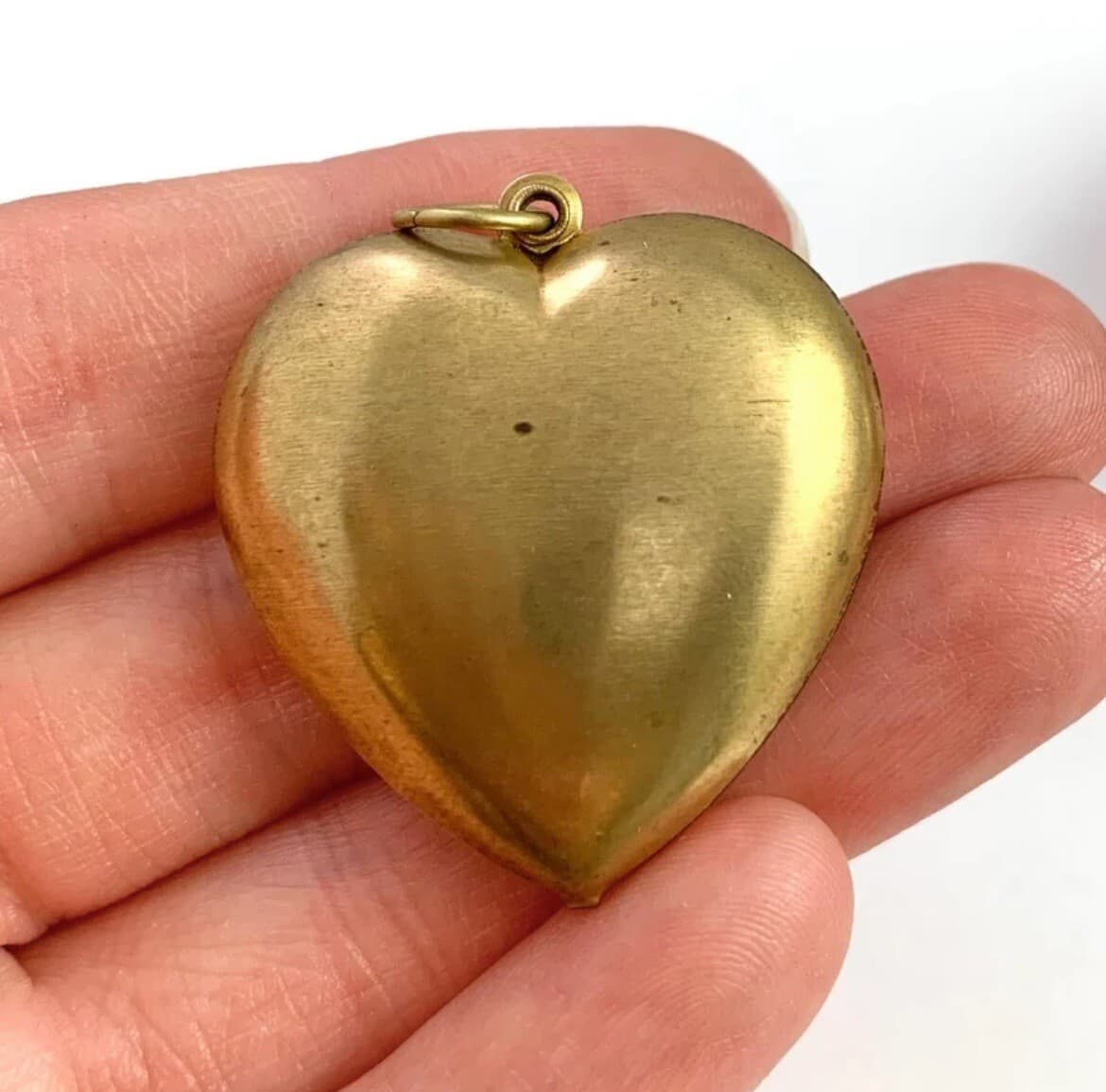 Large Vintage Puffy Heart Charm Necklace Pendant Brass Metal Vintage Jewelry 2