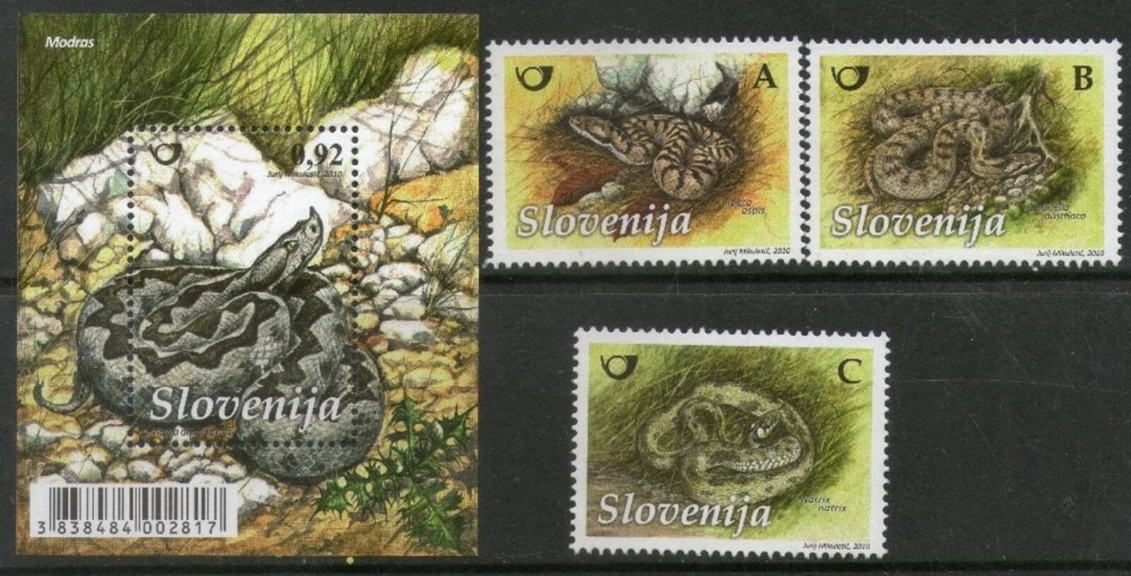 Slovenia 2010 ☀ Fauna - Snakes Vipera aspis Reptiles set ☀ MNH**
