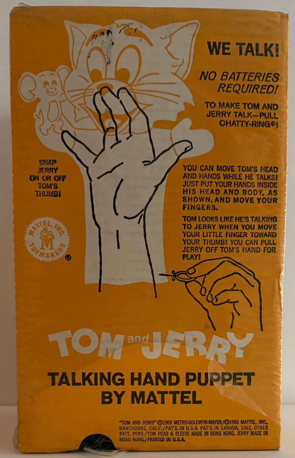 1965 ORIGINAL MATTEL TOM & JERRY TALKING HAND PUPPET MIB SEALED 4