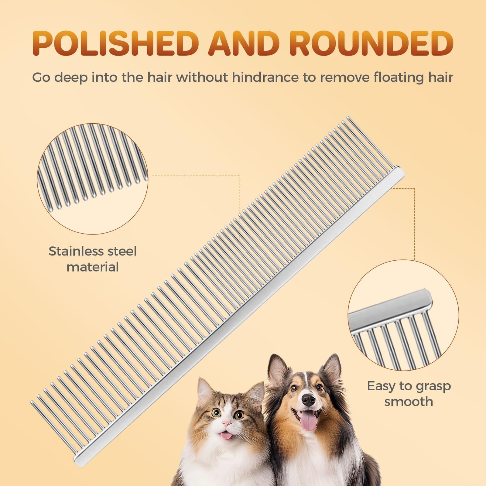 7.5 SS Pet Grooming Comb, Dogs Cats, Wide Dense Teeth, Tangles, Dematting 3