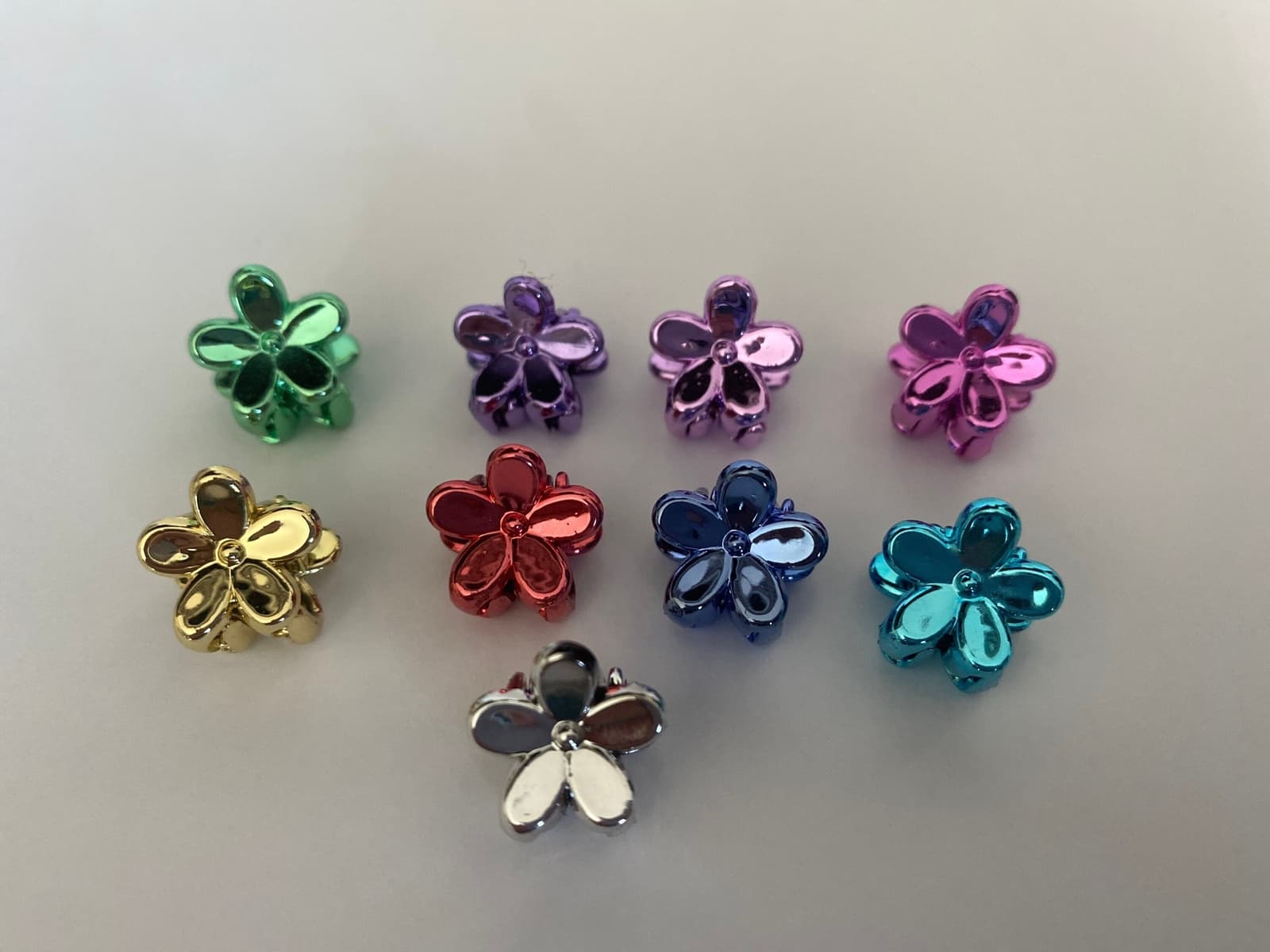 Micro mini extra tiny metalic colored flower acrylic hair claw clip 2