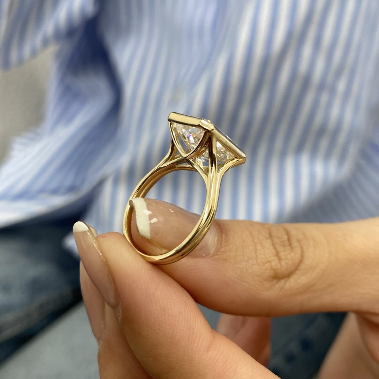 Diamond Bezel Ring VS1 F IGI Certified 6Ct Radiant Lab created 14K Yellow Gold 6