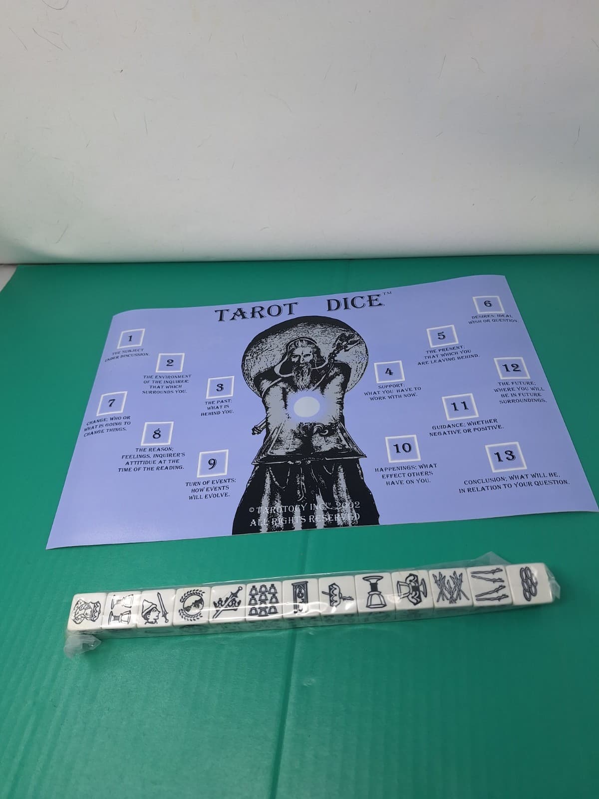 Tarot Dice Set w/Mat, Dice, Instruction Booklet, Original Tube Tarotocy Inc