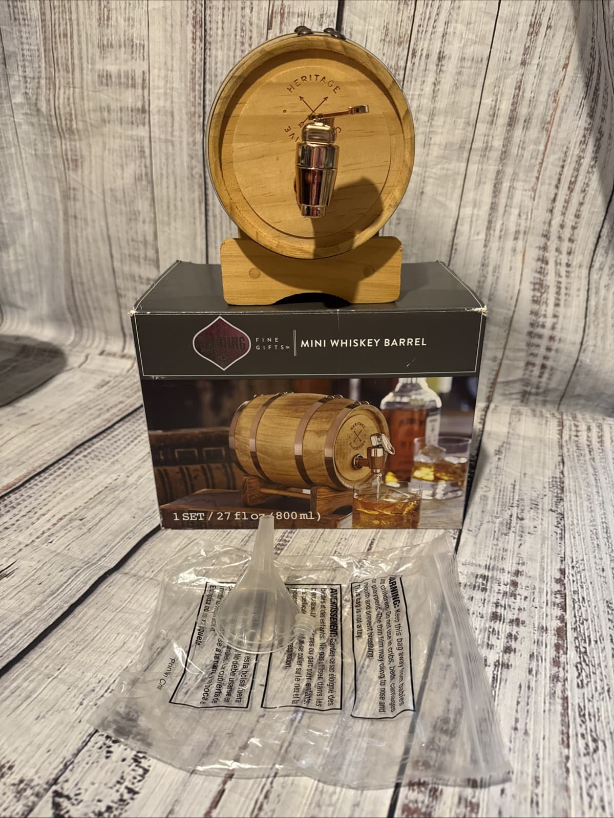 Whiskey Barrel Keg Dispenser with Stand 27 Fl Oz  New In Box Mini Wooden 5
