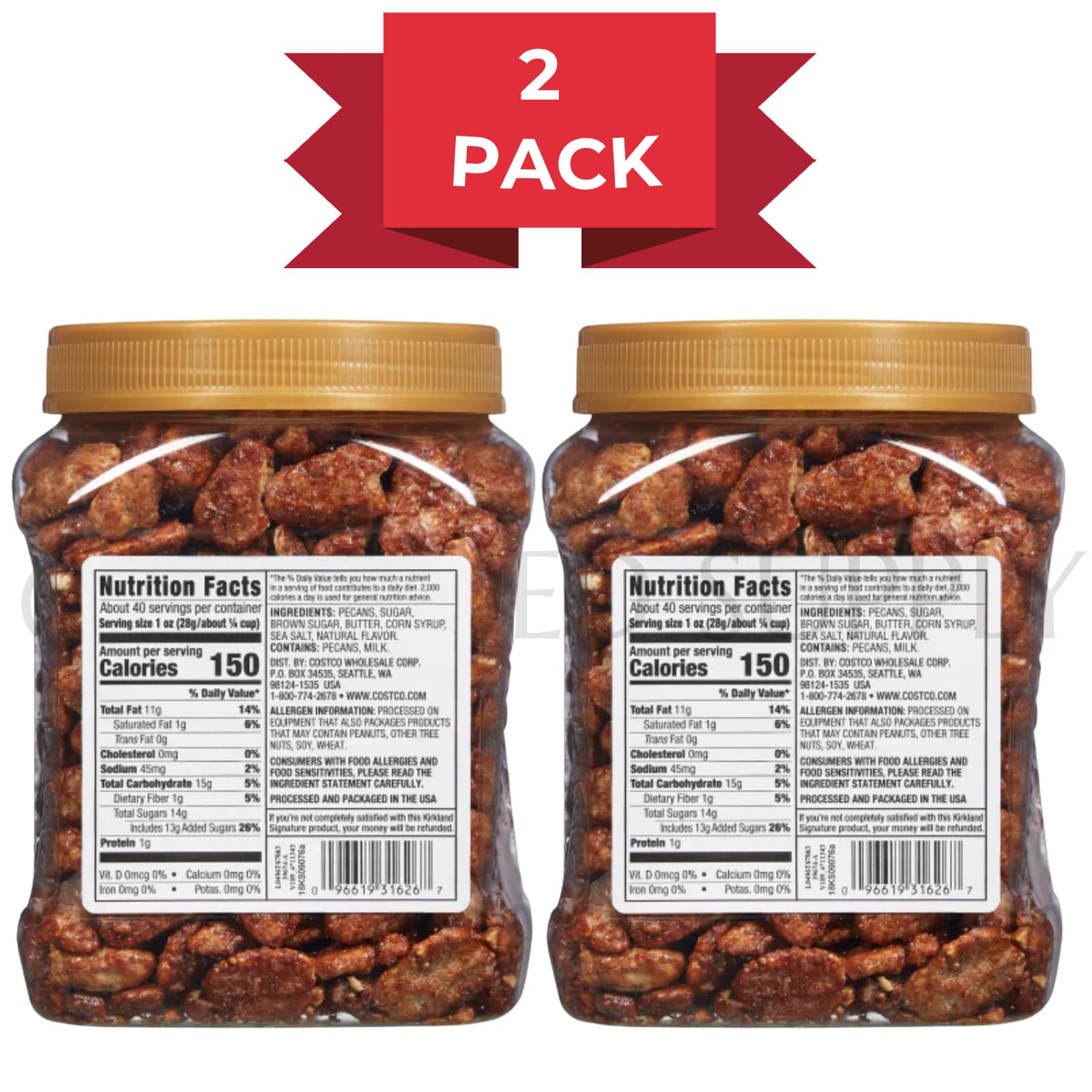 2 Packs Kirkland Signature Praline Pecans 40 oz Each Pack, Total 80 oz Exp 04/26 2
