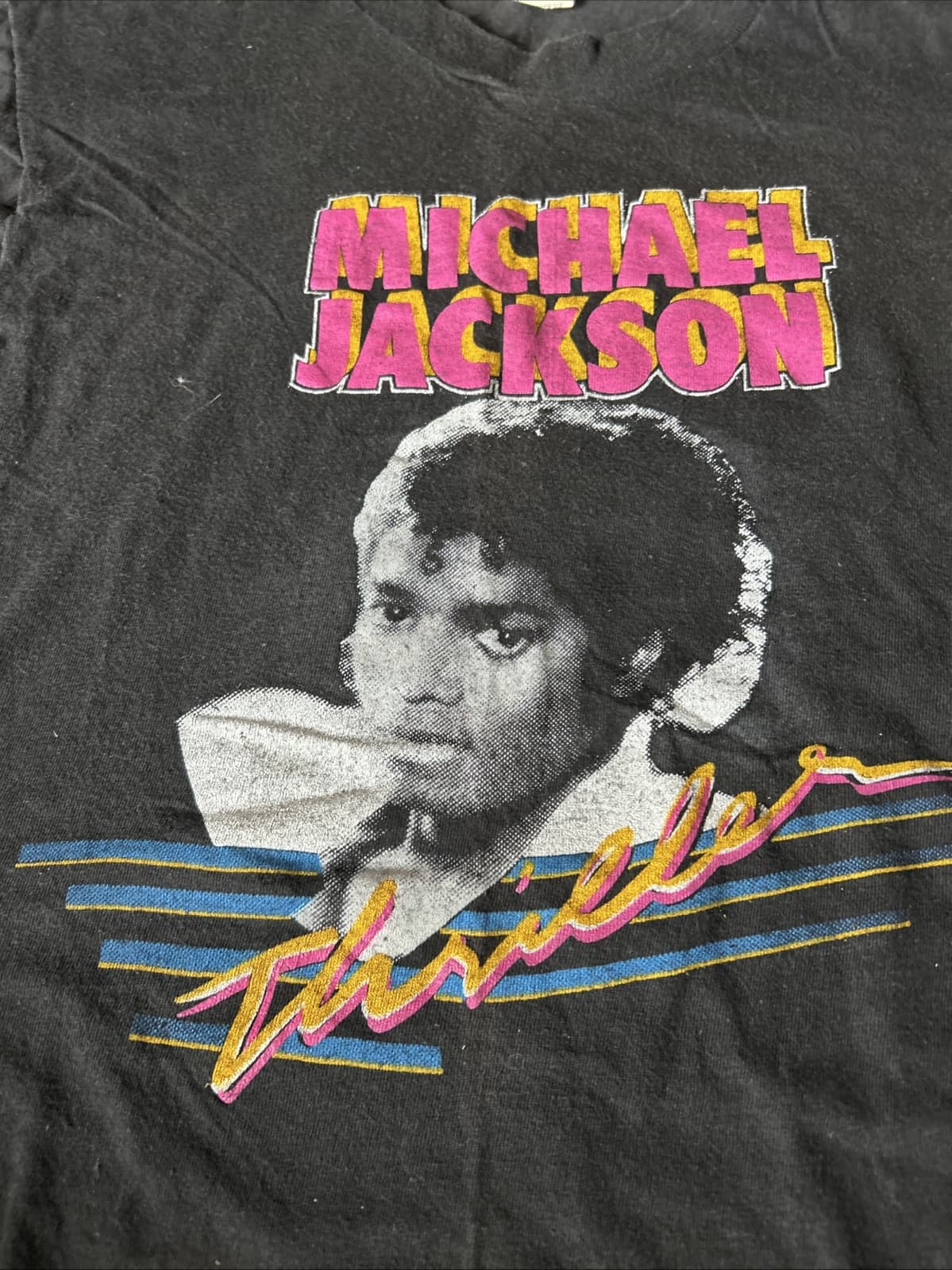 Vintage 1980s Michael Jackson Youth  T-Shirt M Double Sided Pop Thriller 3