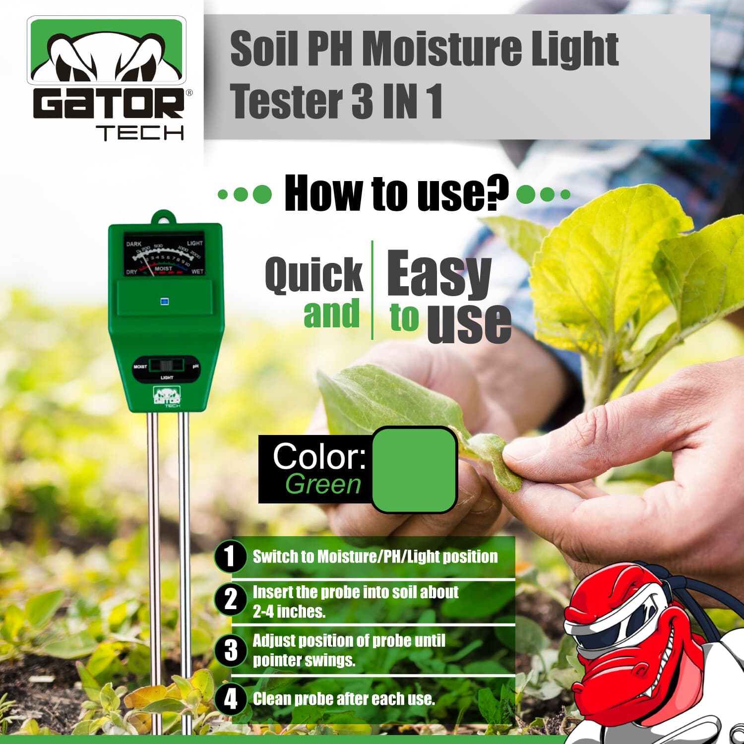 3-in-1 Soil pH Water Moisture Light Tester Meter For Plants Garden Seeding Grow 3