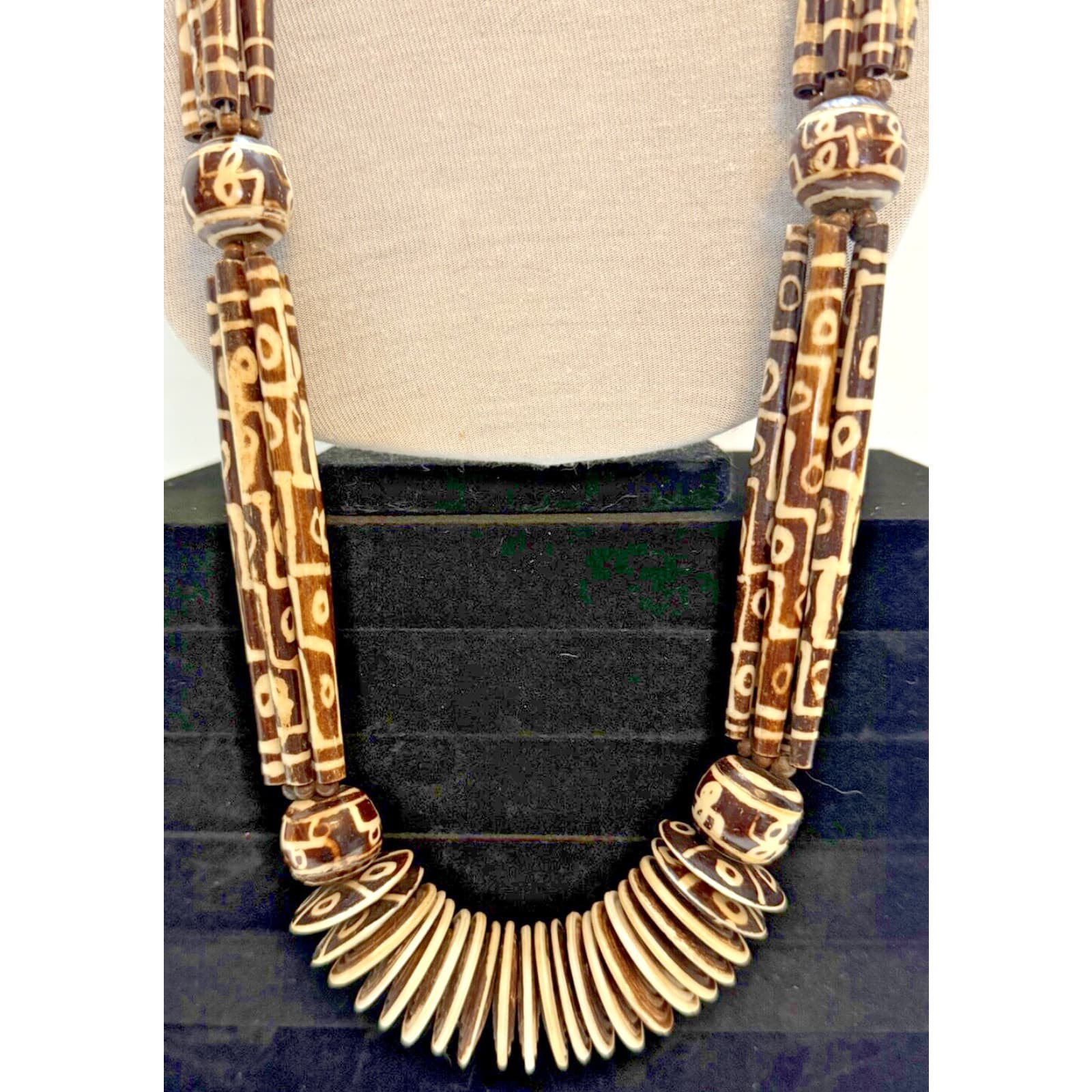 Antique 1850-1900 African Cow Batik Bone Disc Bead Ceremonial Necklace 24" Long 4