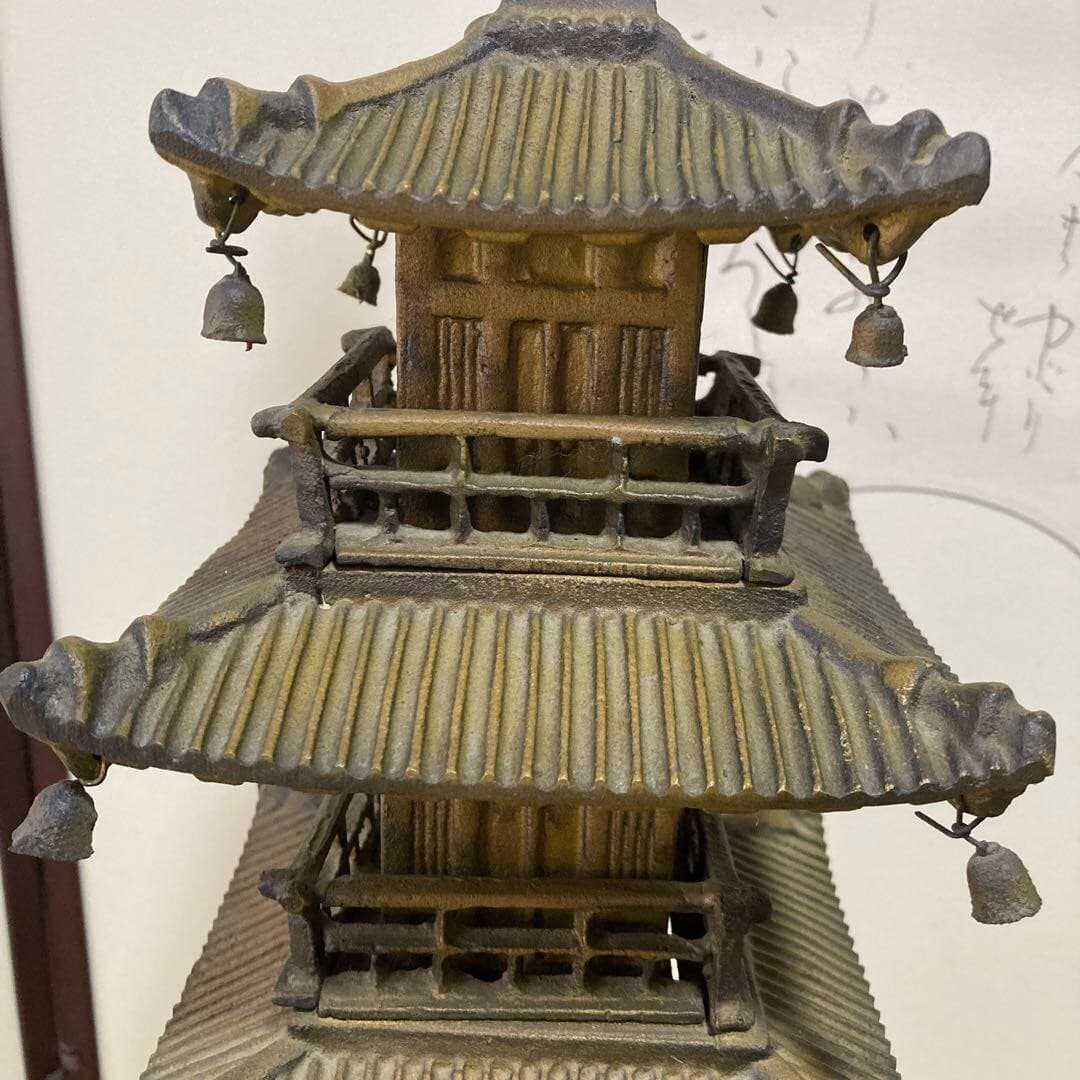 Japanese Antiques Metallic five-story pagoda ornament Height:30.7inches 2