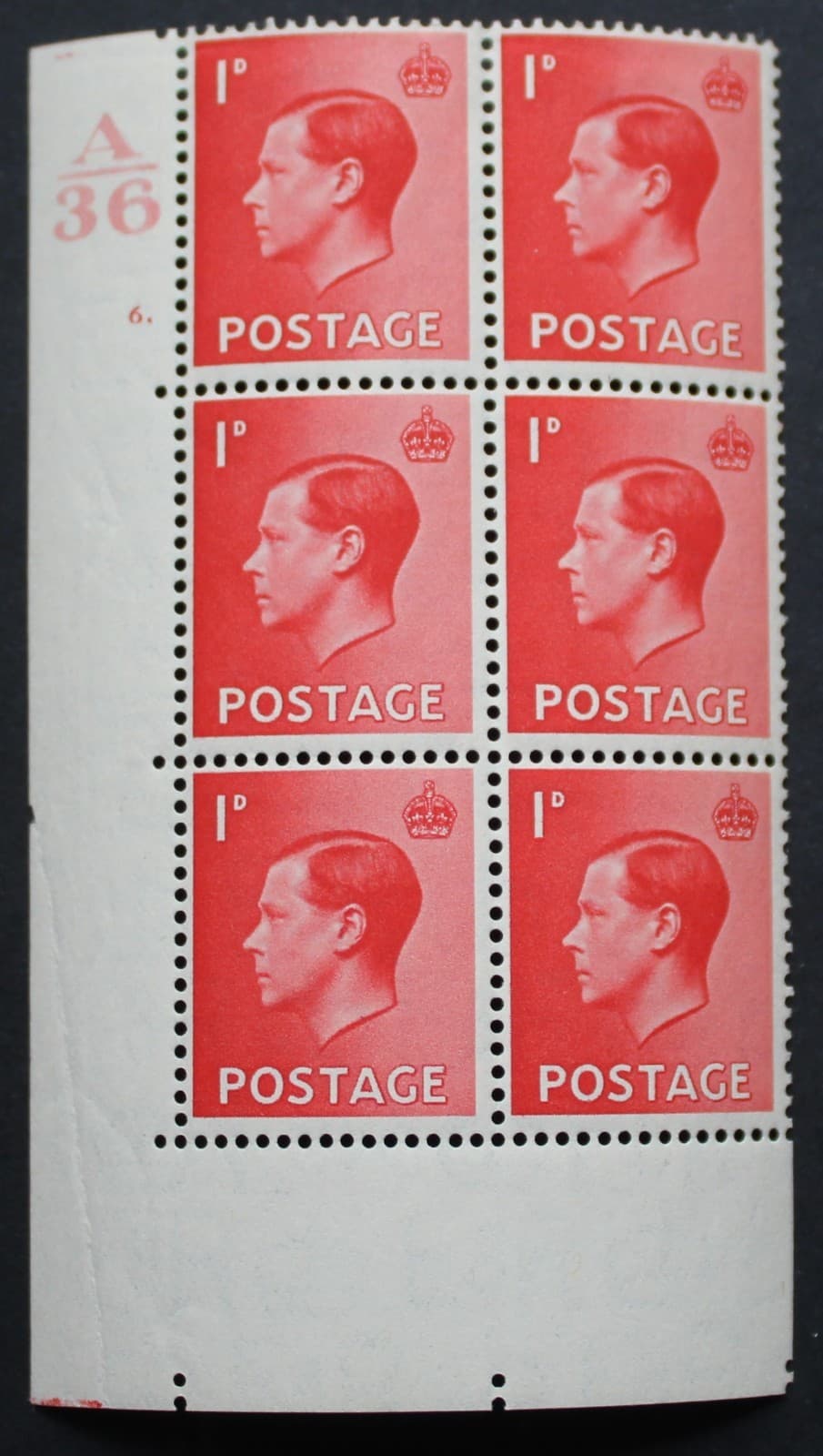 Great Britain 1936 EVIII One Penny Control A36 6 dot SG 458 mint