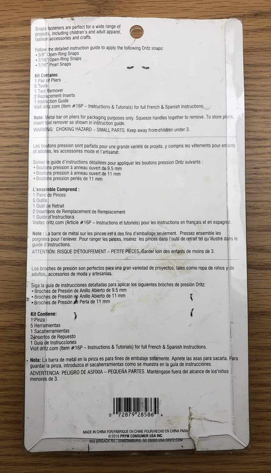 Dritz Snap Pliers 16P Adjustable 3/8" 7/16" Open Ring Snaps 7/16 Pearl Snaps 2