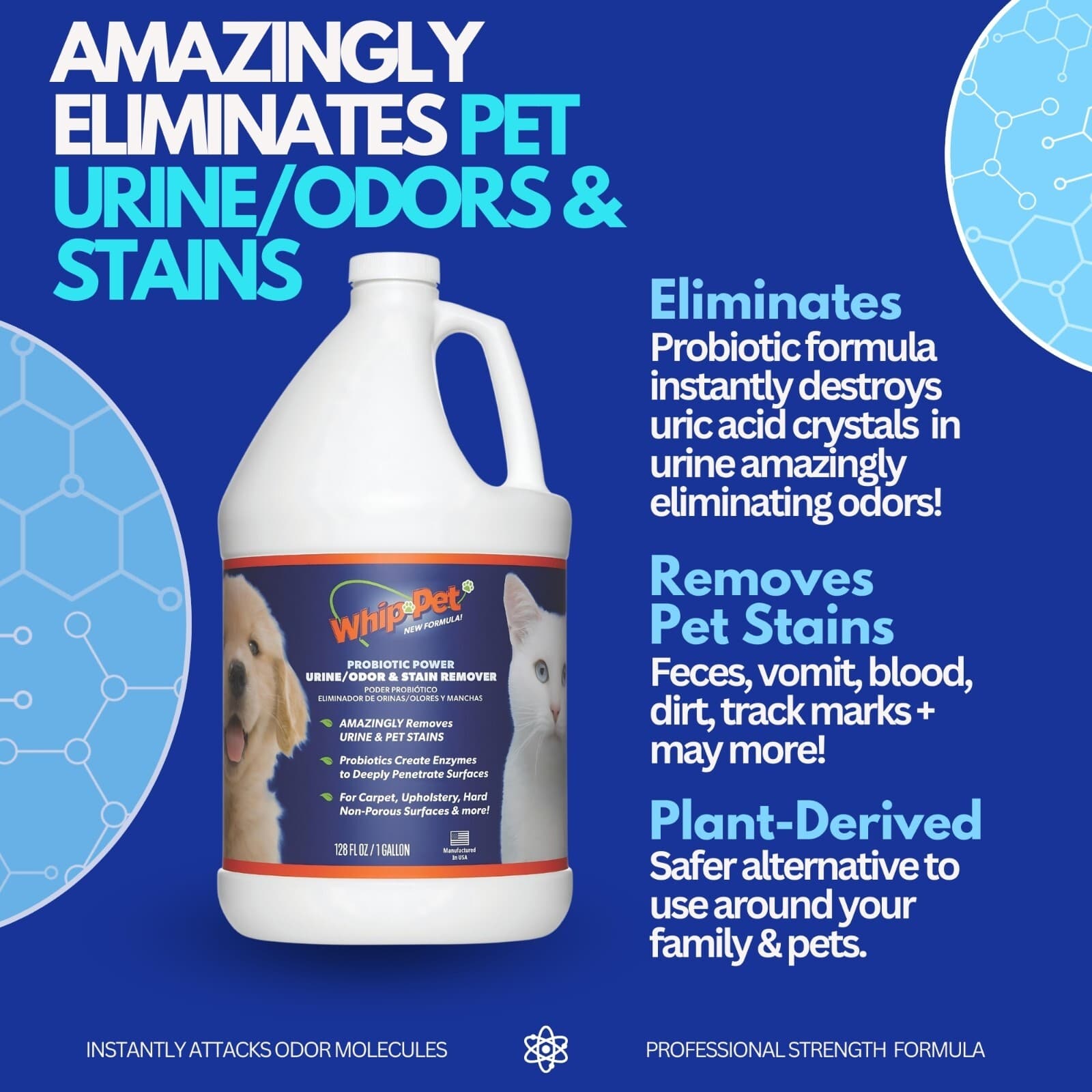 Whip-Pet® Pet Stain & Odor Remover Gallon Size NEW IMPROVED FORMULA 3