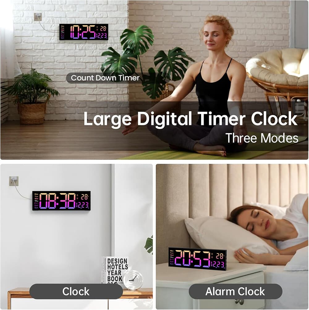 16inch BIG DIGITAL LED CLOCK WALL MOUNT LARGE NUMBERS TIMER DATE TEMPERATURE US 5
