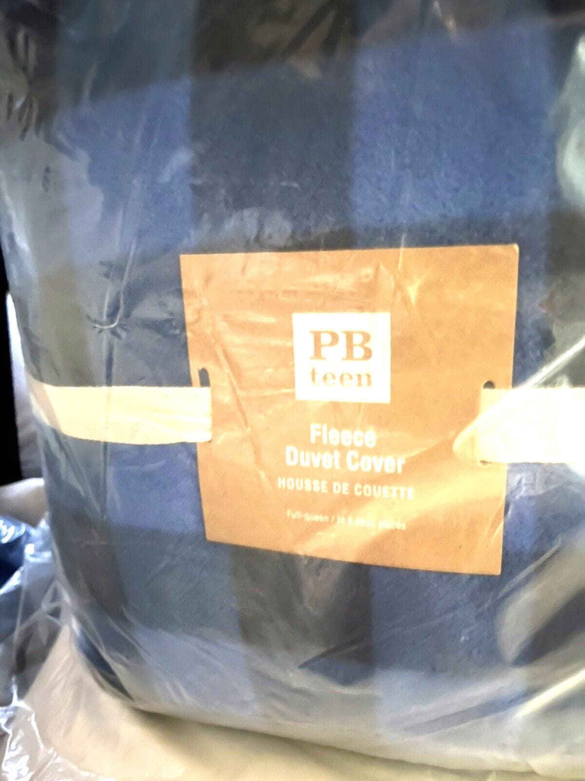 Pottery Barn Teen Fleece full queen duvet blue black check 2 standard shams New 2