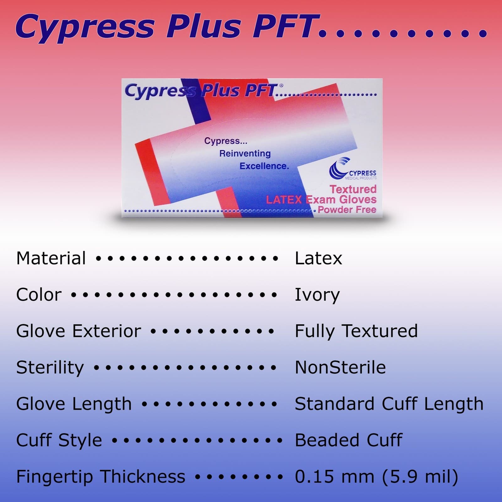 Cypress Plus PFT Latex Exam Glove Standard Cuff Length MEDIUM 100 per Box 2