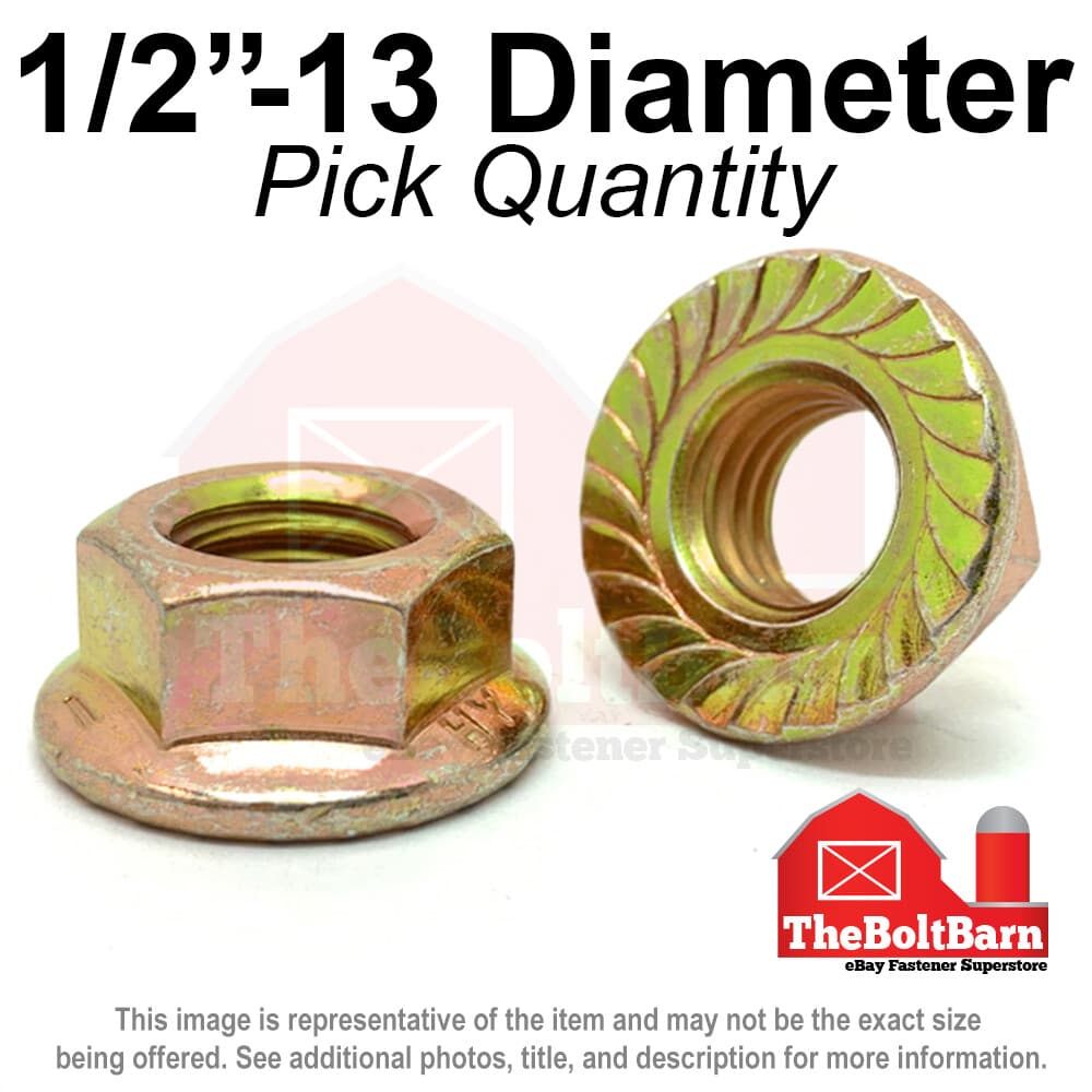 1/2"-13 Grade 8 Serrated Flange Whiz Lock Nuts Coarse Zinc Yellow (Pick Qty)