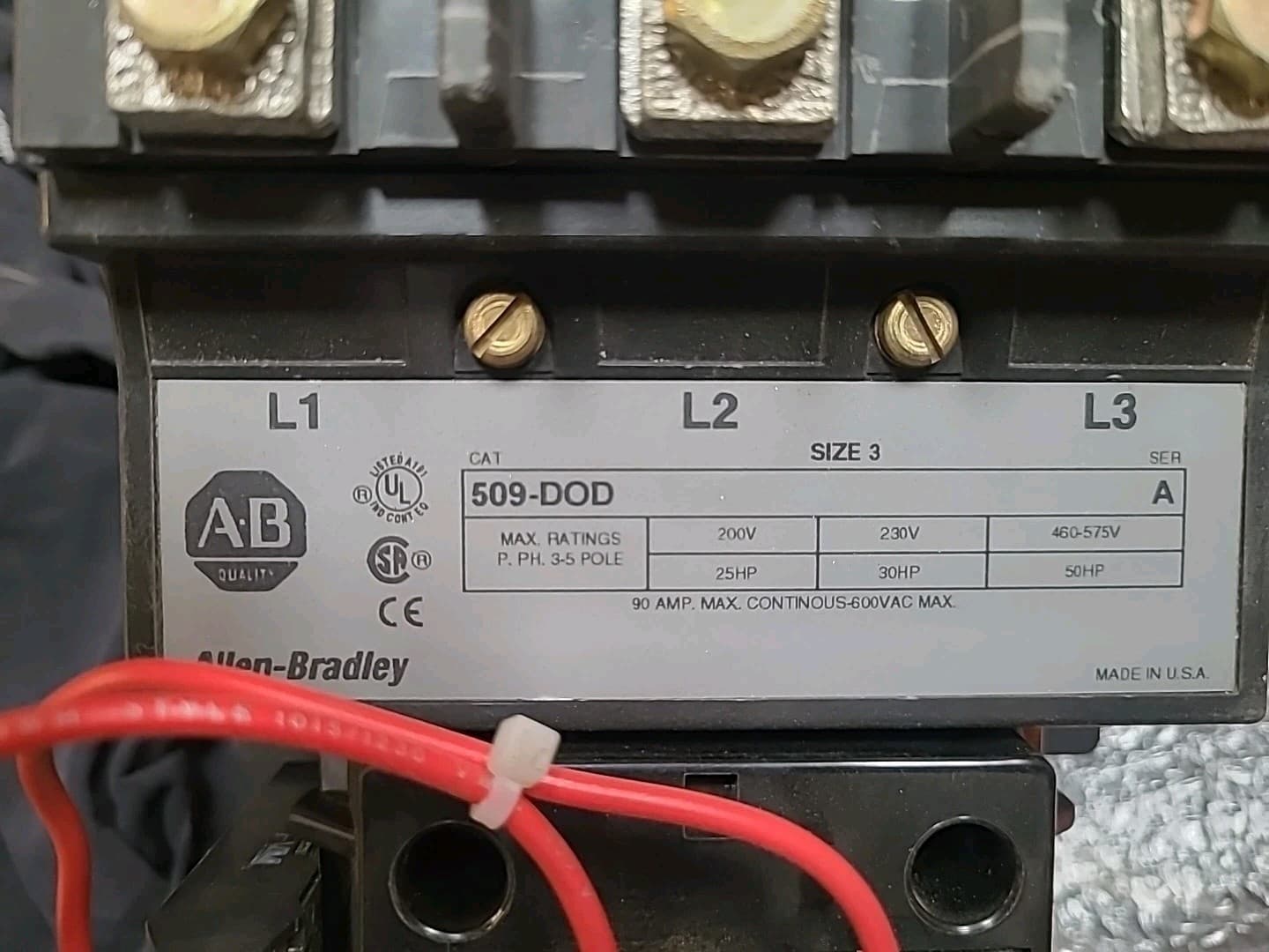 AB Allen Bradley 509-DOD Size 3 Motor Starter 120V Coil 90A 50 HP Ser A 509-D0D 4