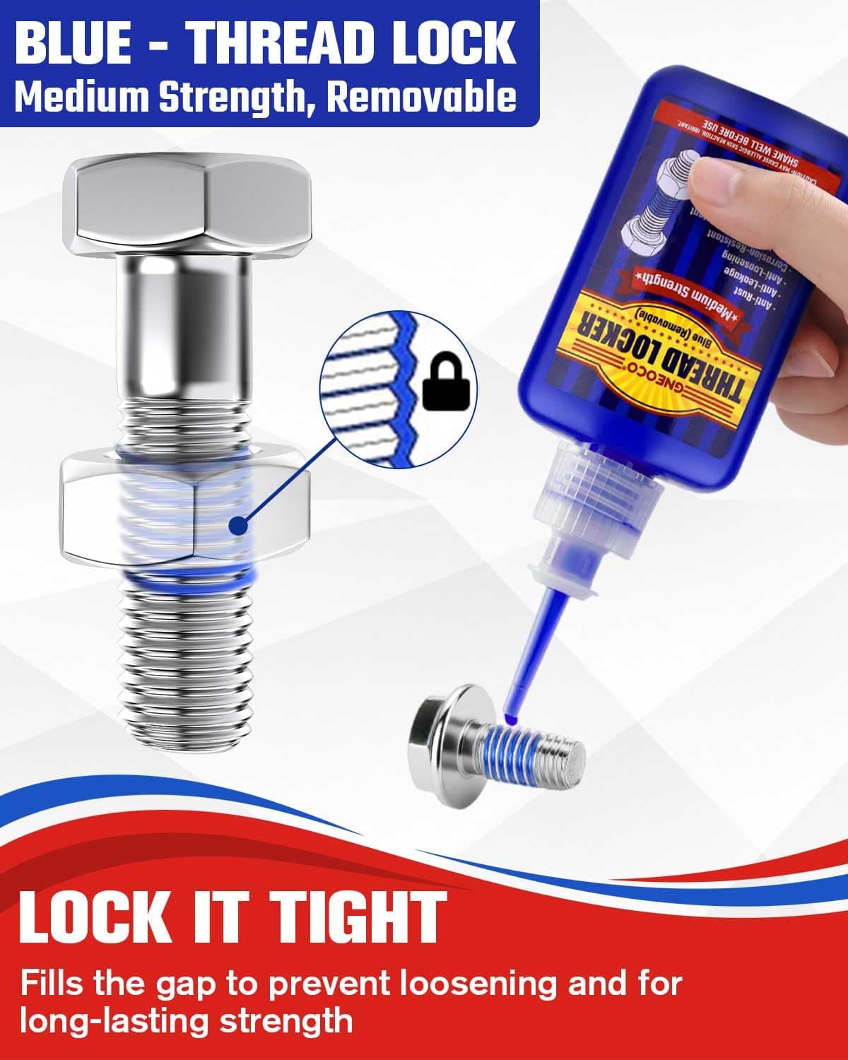 Threadlocker Blue, Thread Lock Medium Strength Lock Tight for Nuts, Bolts, Faste 5