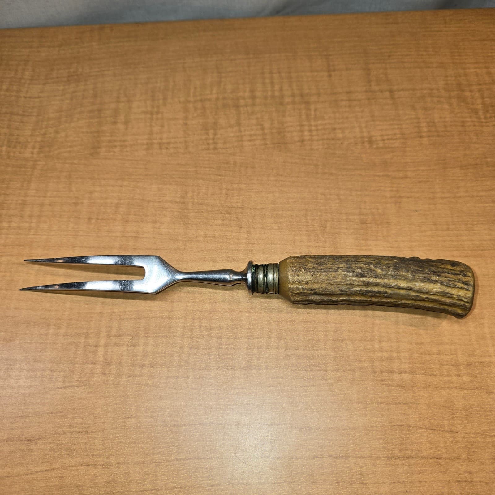 Vintage Stag Antler Handle Meat Carving Serving Fork 11" Brown & Bigelow Germany 2