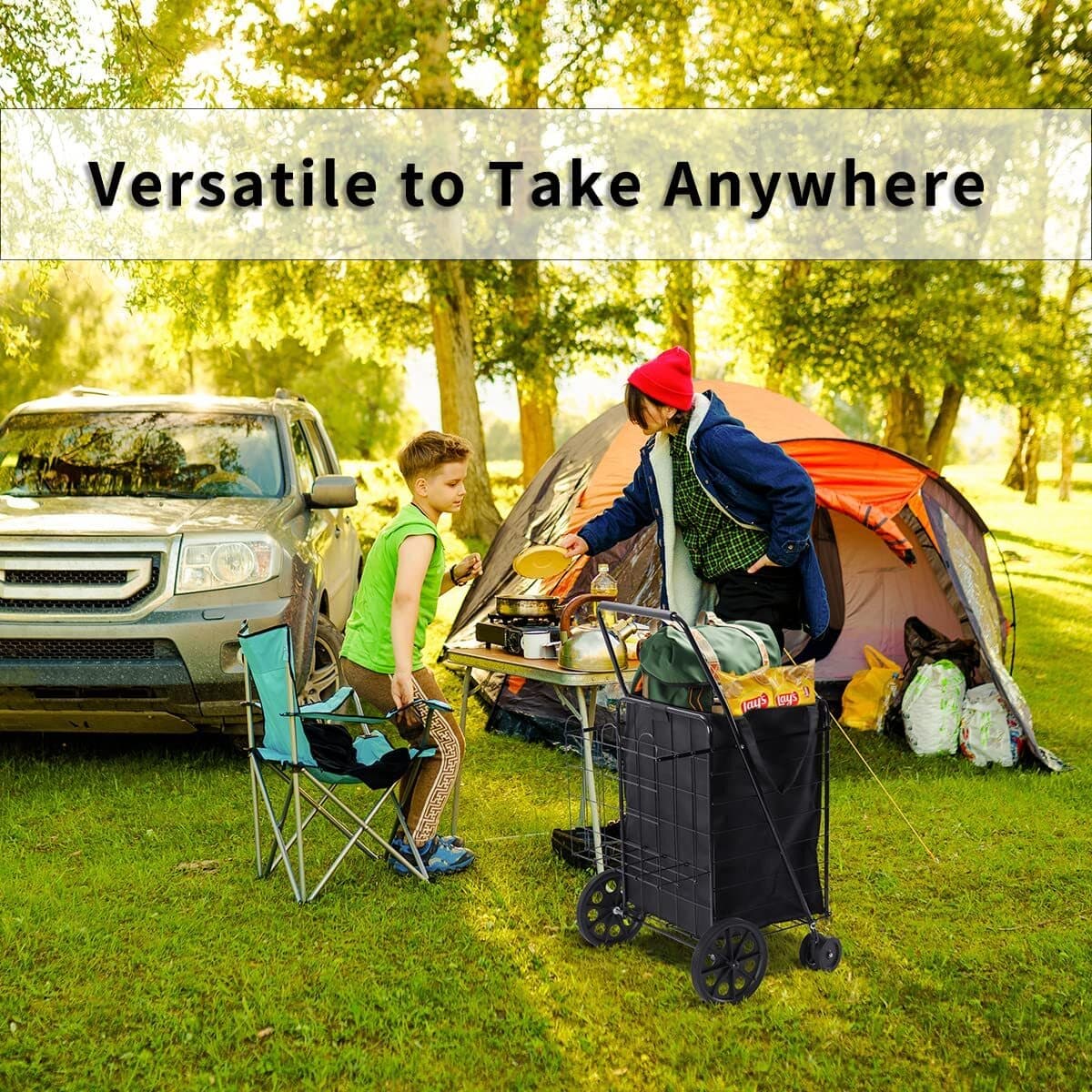 ( USED ) Folding Grocery Basket Cart Shopping Wheel Large Metal Utility Laundry 6