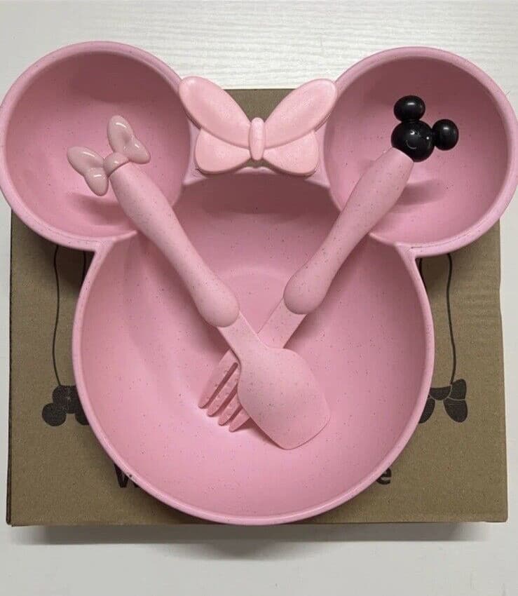 Mickey and Minnie Mouse Pink bowl set with Spoon and Fork Toddlers and Infants 2