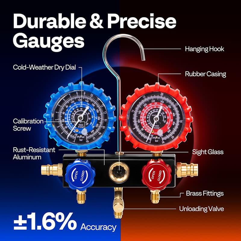 AC Manifold Gauge Set 3 Way For R1234yf R404a R134a Refrigeration Charging 4