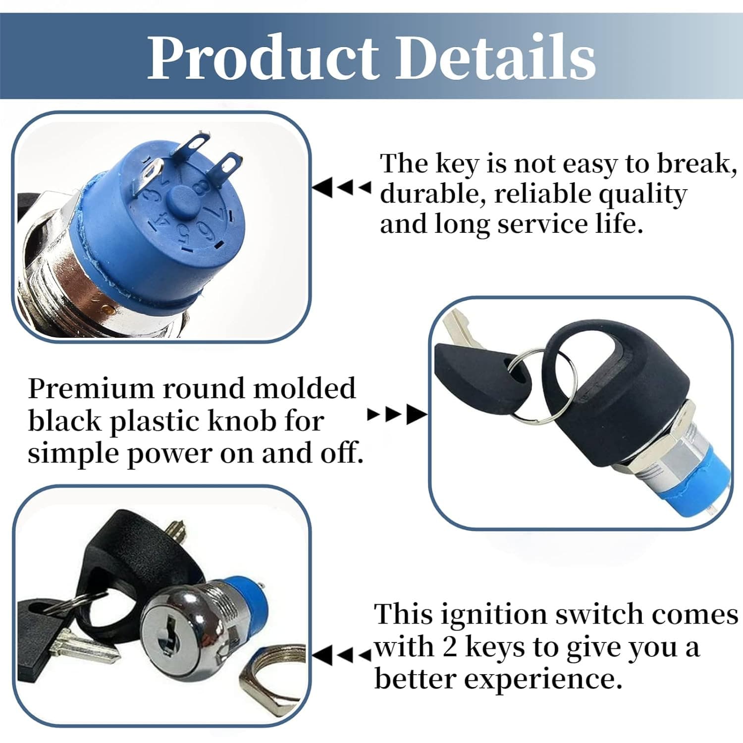 Ignition Switch with Key, Replacement Mobility Scooter Spare Start On/Off Igniti 2