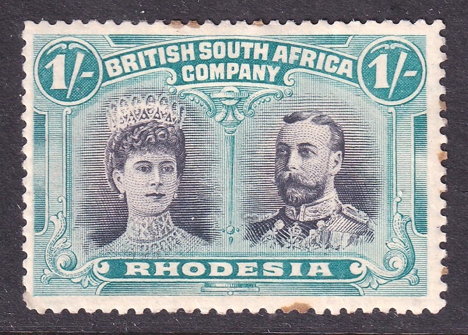 Rhodesia 1910 fine unused Double Head one shilling value perf 14